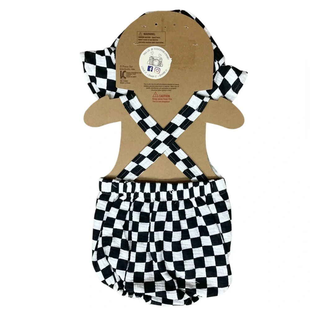 So’Dorable Checkered 3pc. Set Romper Hat Sunglasses NWT (V)